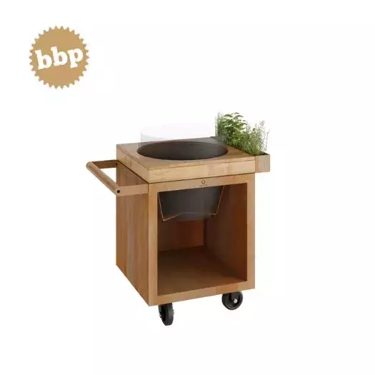 Mesa para barbacoa Kamado estilo acero Corten - OFYR Kamado Mesa Corten 65 PRO Teca BGE